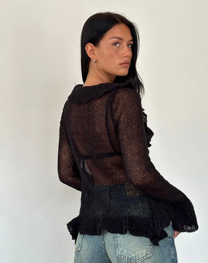 Kendra Ruffle Cardi in Black