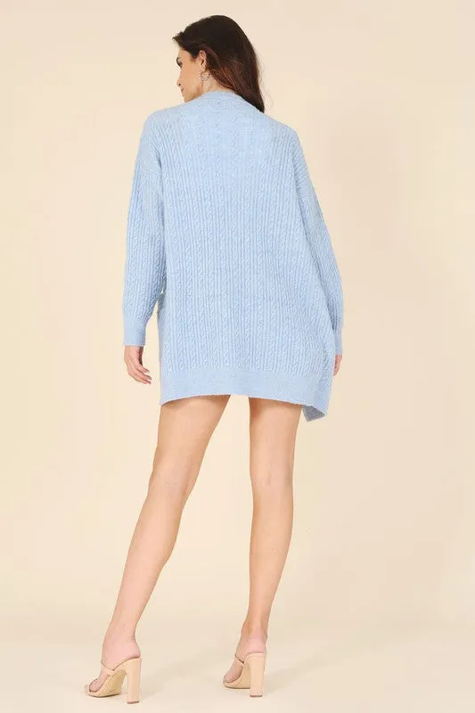 Light Blue Wool Blended Cable Knit Cardigan