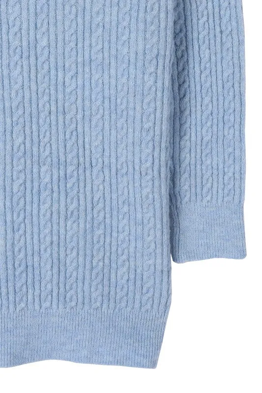 Light Blue Wool Blended Cable Knit Cardigan