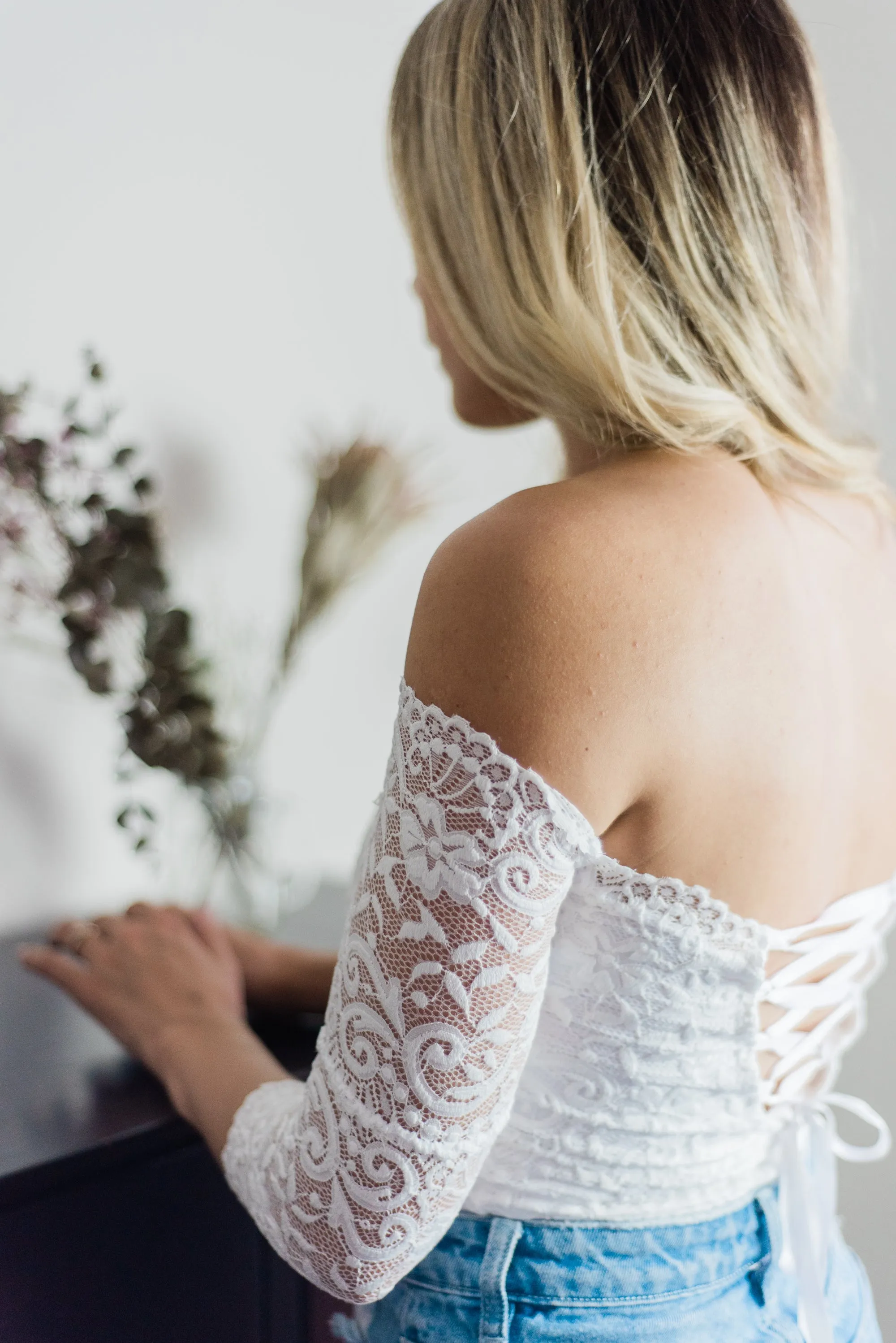 Lola White Lace Off The Shoulder Crop