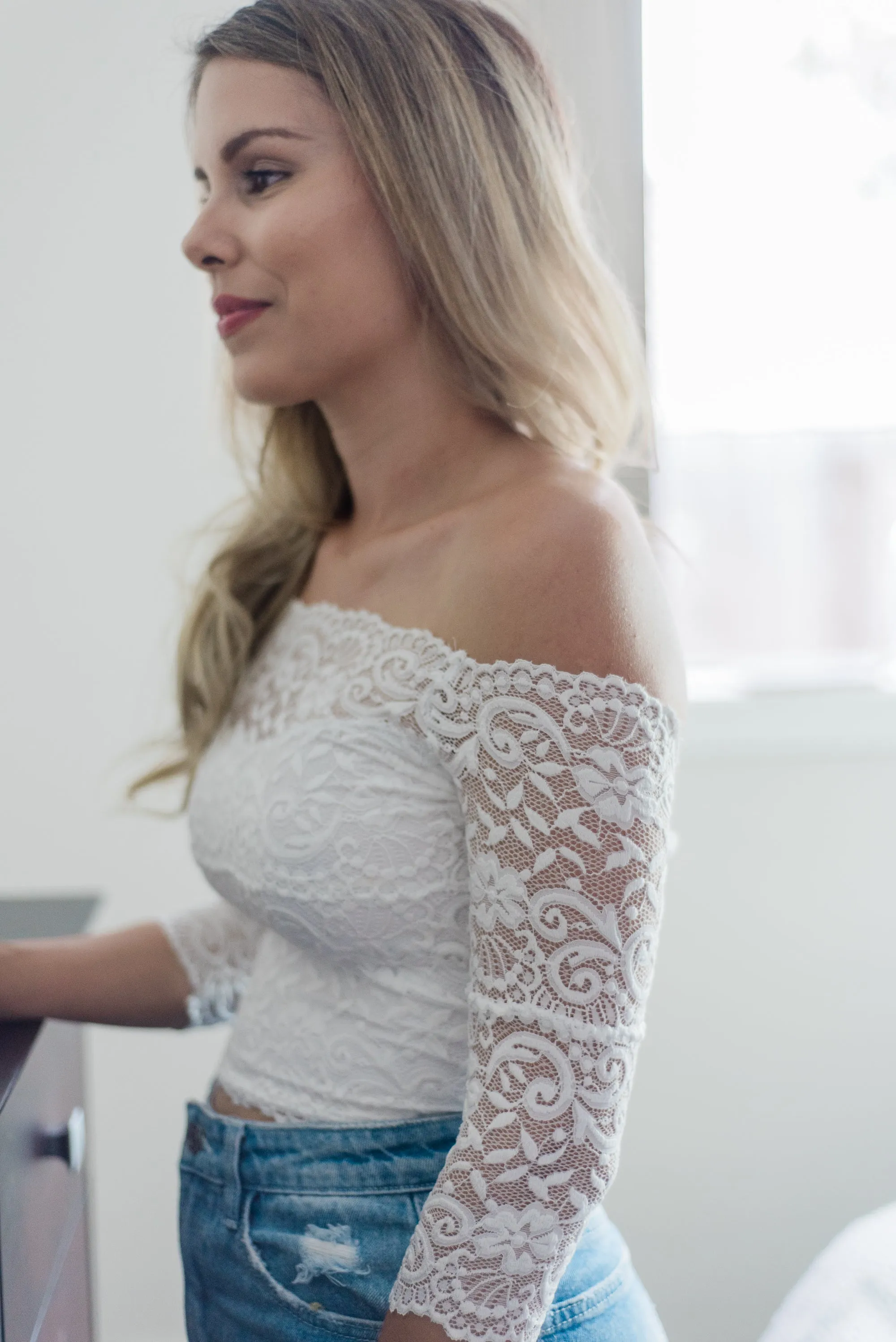 Lola White Lace Off The Shoulder Crop