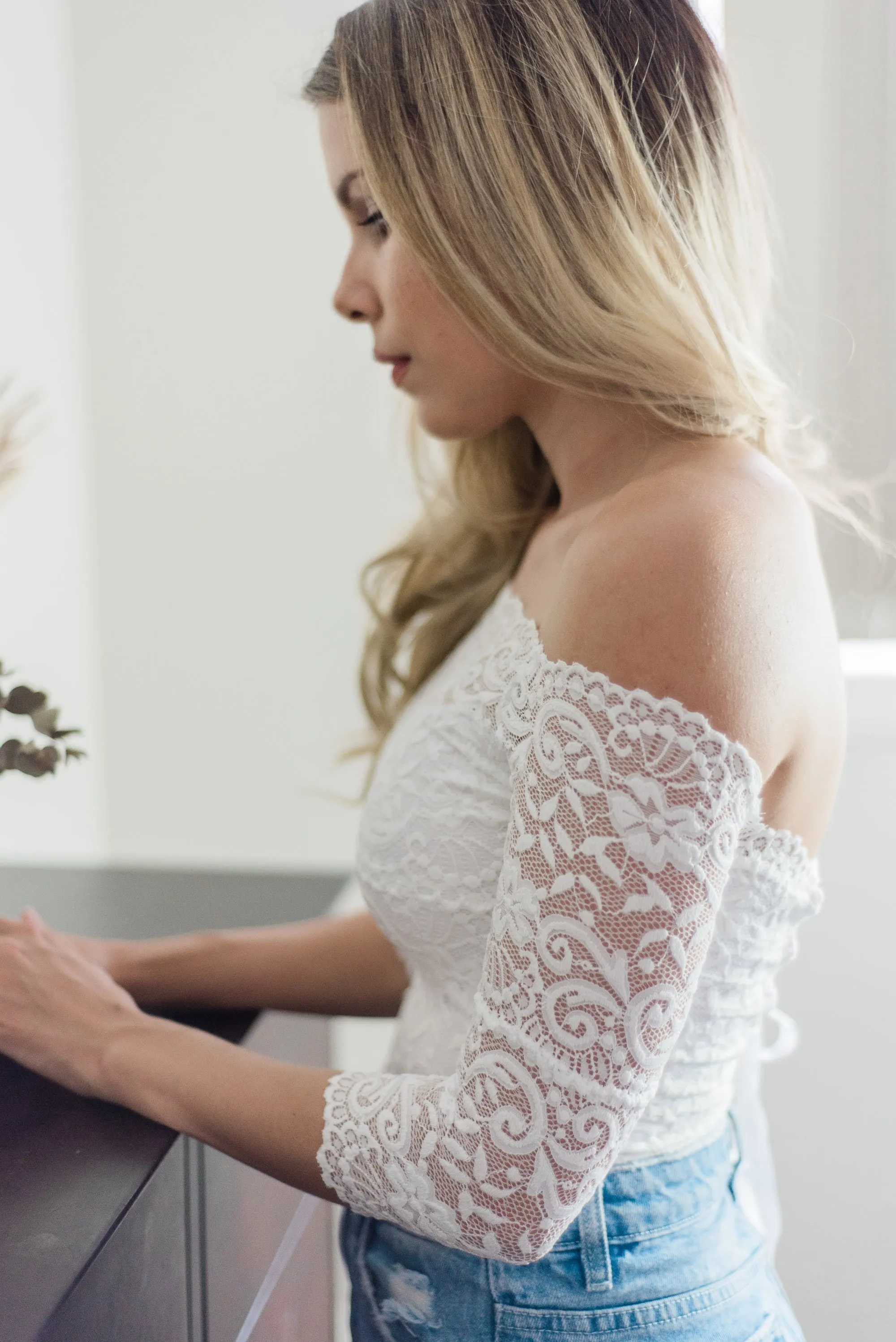 Lola White Lace Off The Shoulder Crop