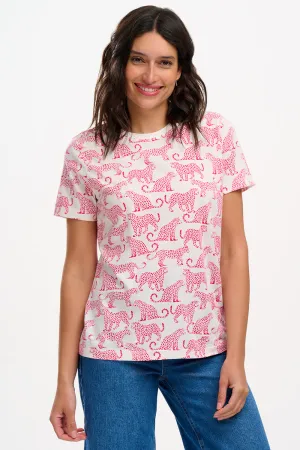 Maggie T-Shirt - Off-White/Pink, Leopards Spots