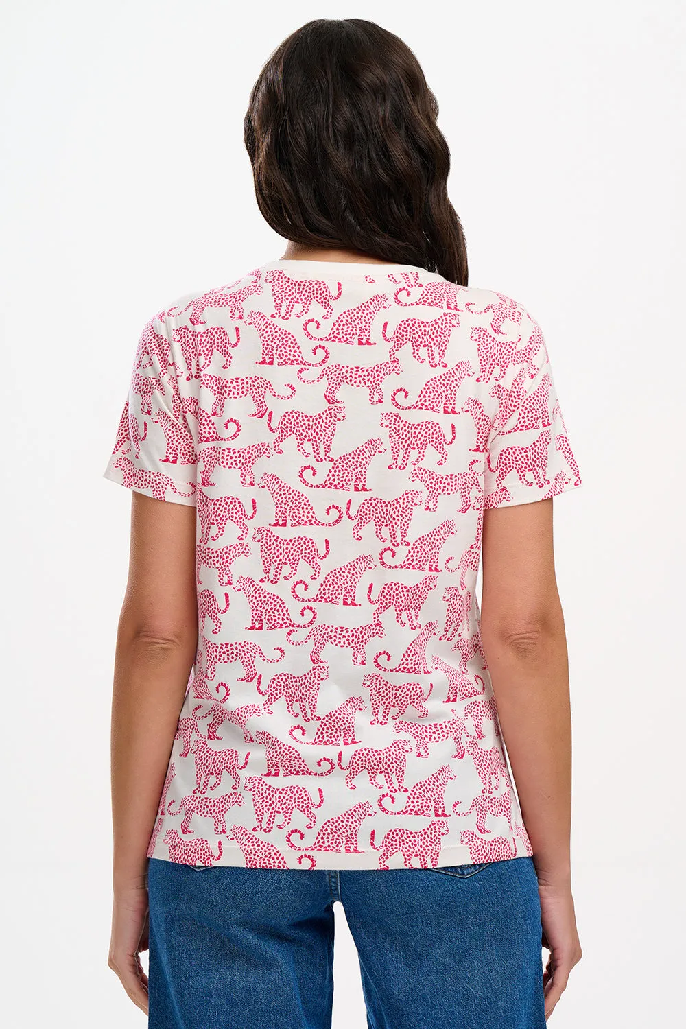 Maggie T-Shirt - Off-White/Pink, Leopards Spots