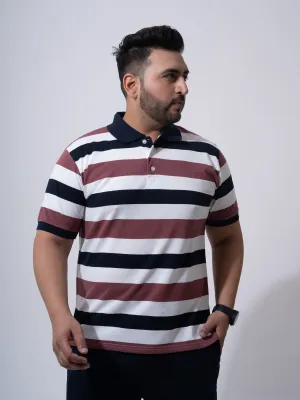 Maroon White Navy Striped Polo T-shirt