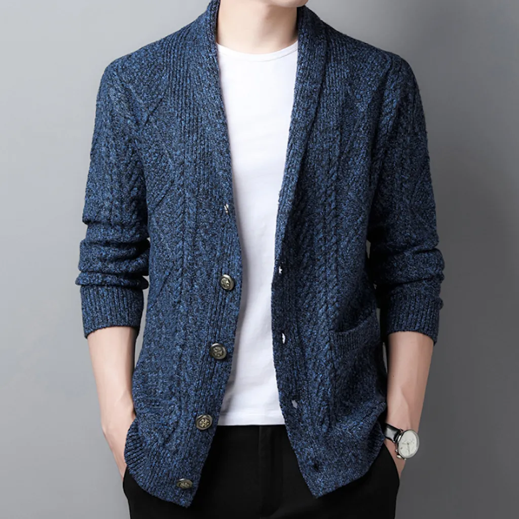 Mens Cable Knit Shawl Collar Cardigan