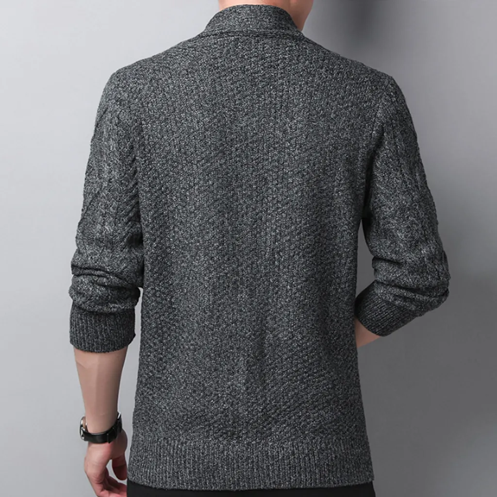 Mens Cable Knit Shawl Collar Cardigan