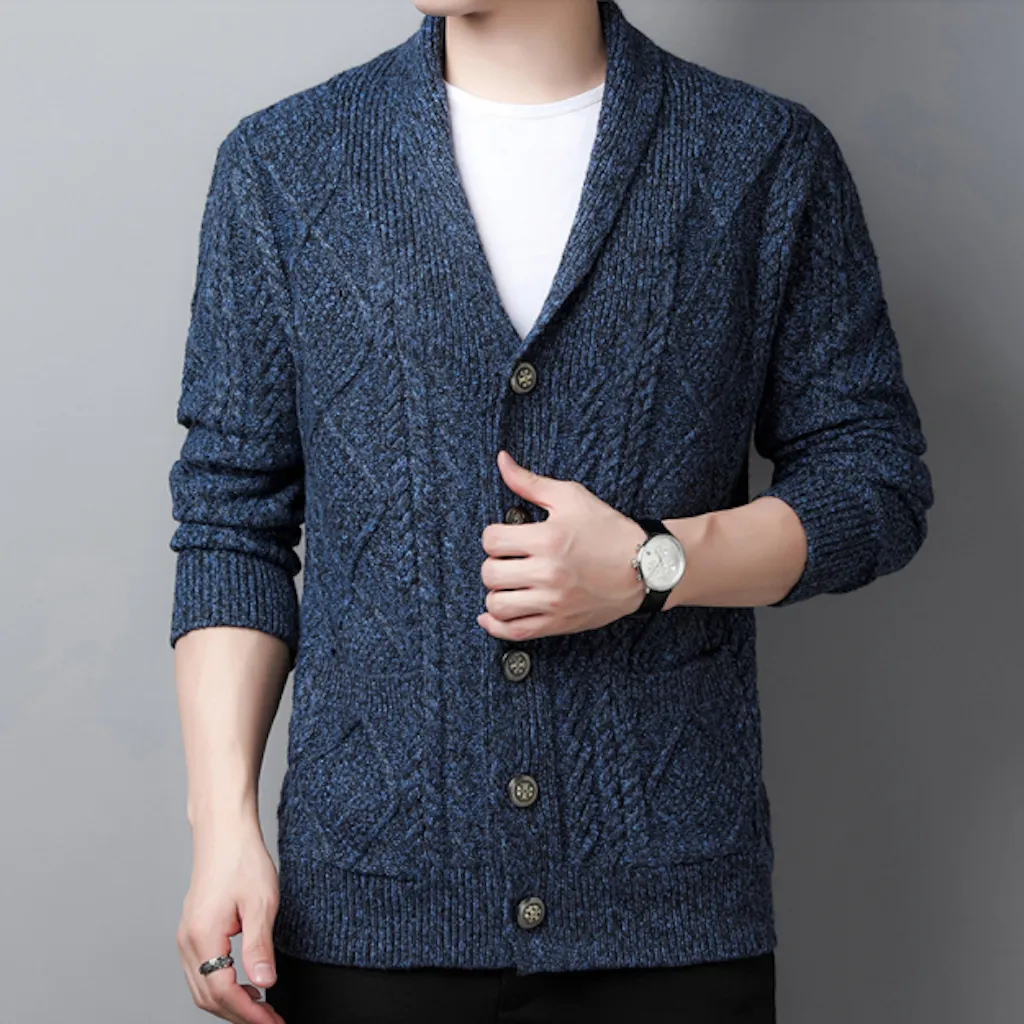 Mens Cable Knit Shawl Collar Cardigan