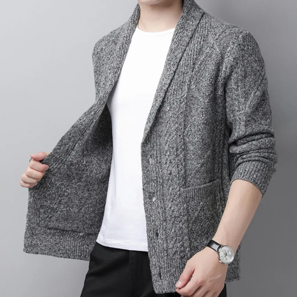 Mens Cable Knit Shawl Collar Cardigan