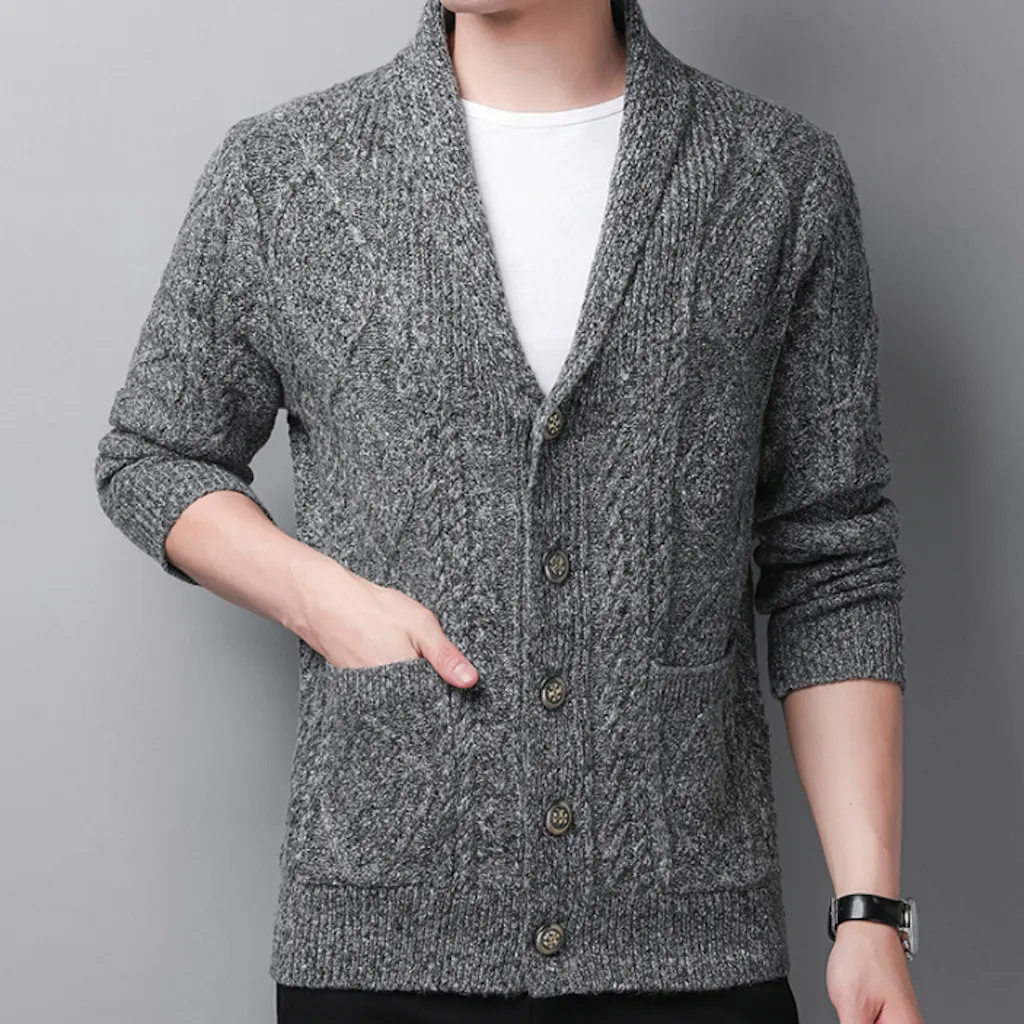 Mens Cable Knit Shawl Collar Cardigan