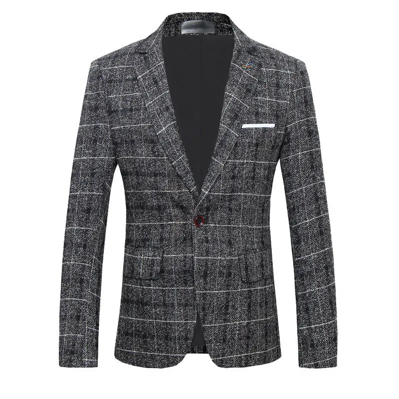 Men's Slim Fit Plaid Suit Coat