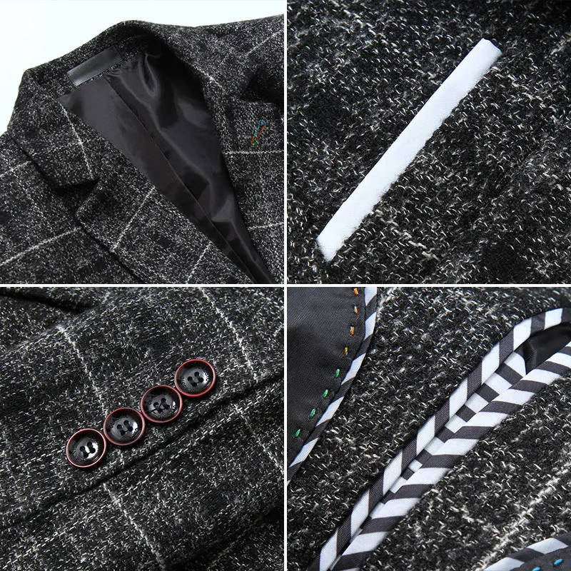 Men's Slim Fit Plaid Suit Coat