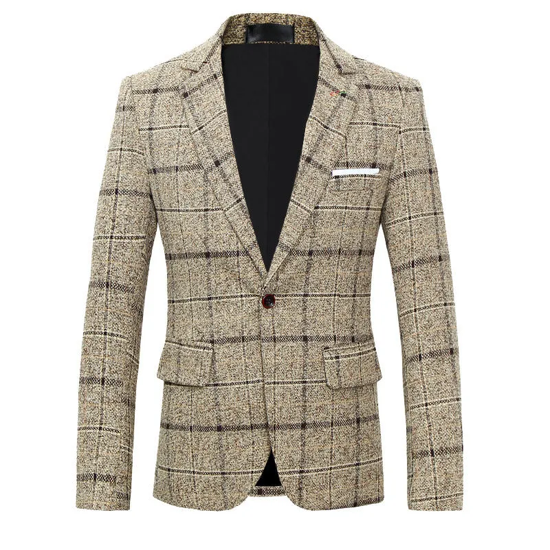 Men's Slim Fit Plaid Suit Coat