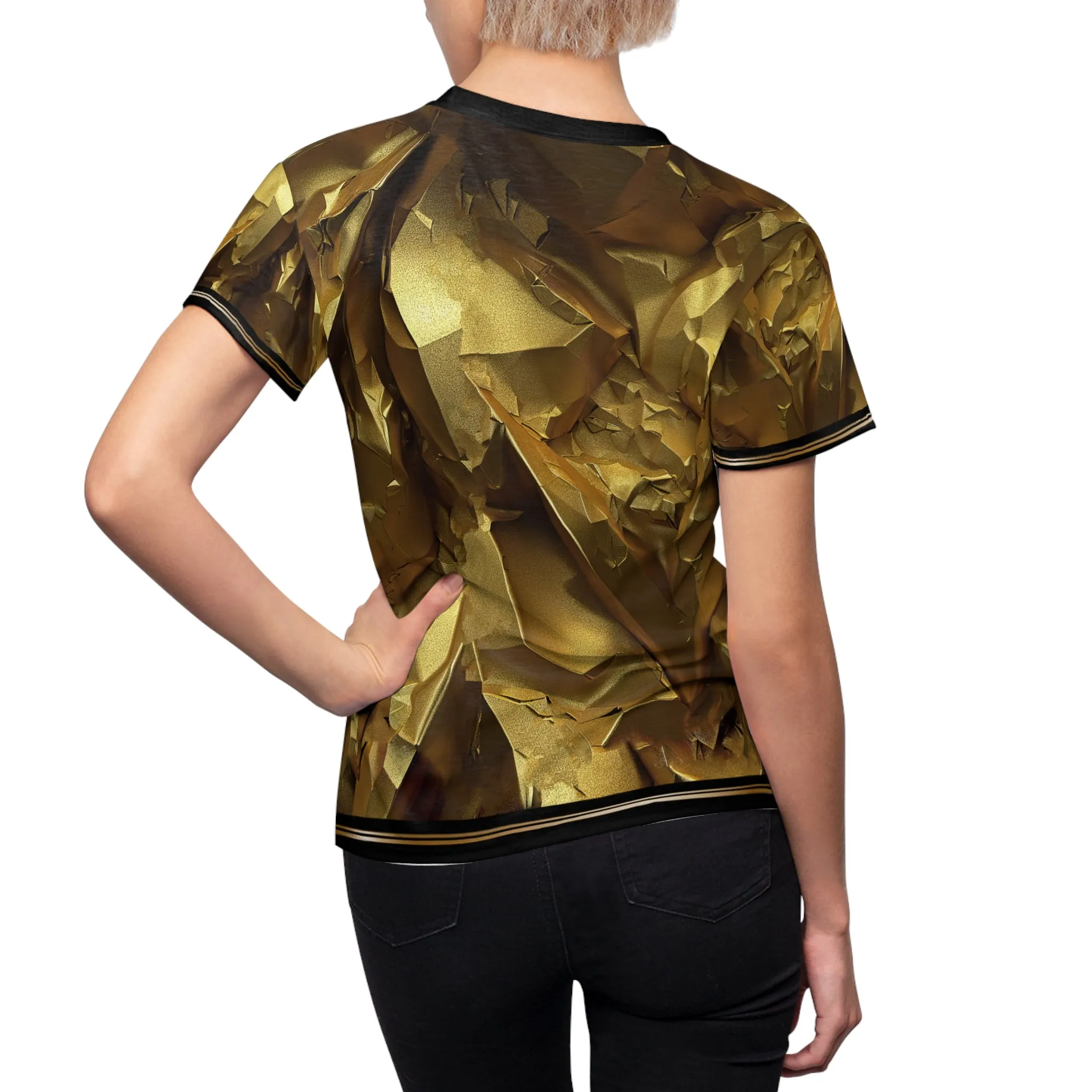 Metallic Gold T-Shirt Unisex Tee All Over Print Tee Textured Gold T-Shirt Unisex T-Shirt Gold Print Tee | X3346