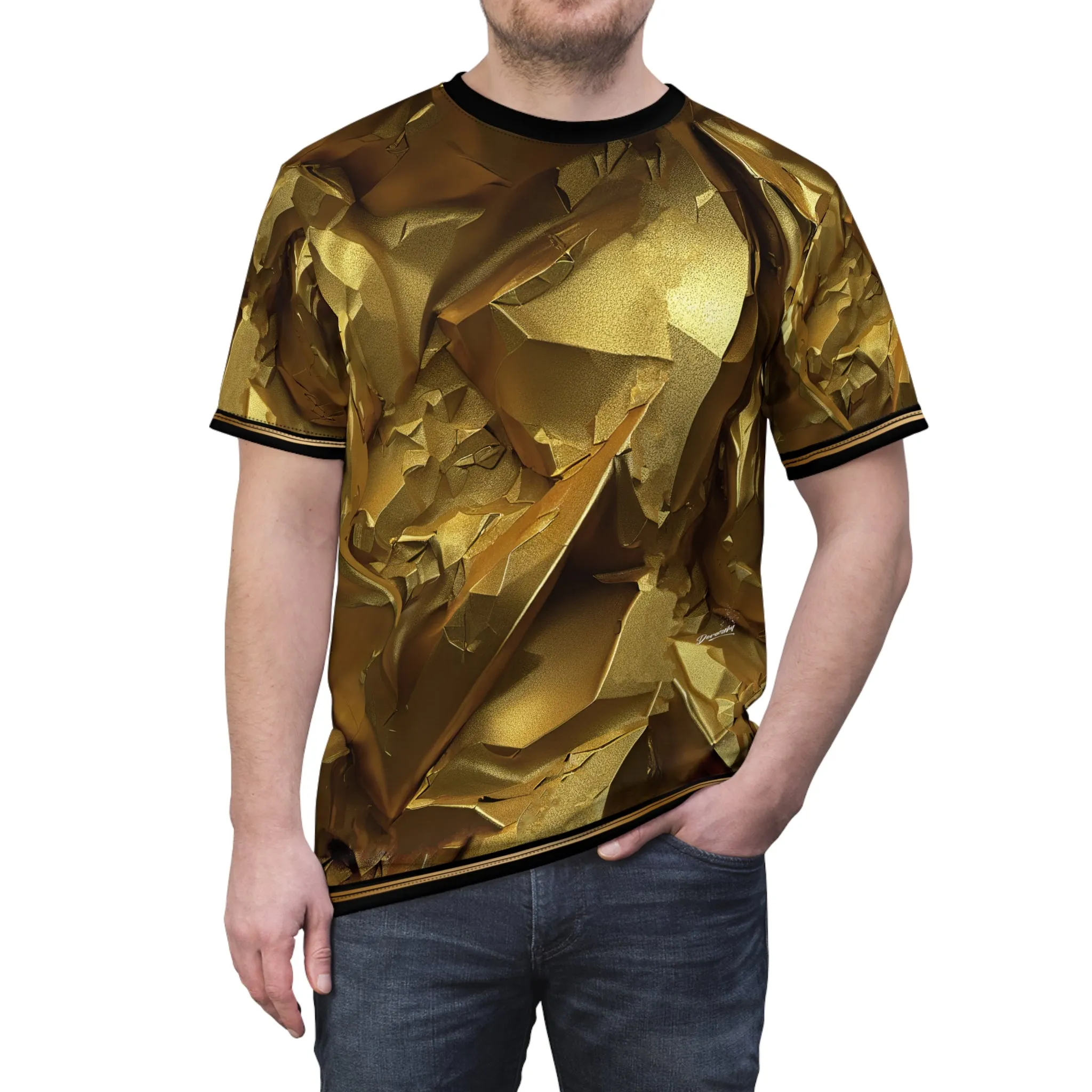 Metallic Gold T-Shirt Unisex Tee All Over Print Tee Textured Gold T-Shirt Unisex T-Shirt Gold Print Tee | X3346