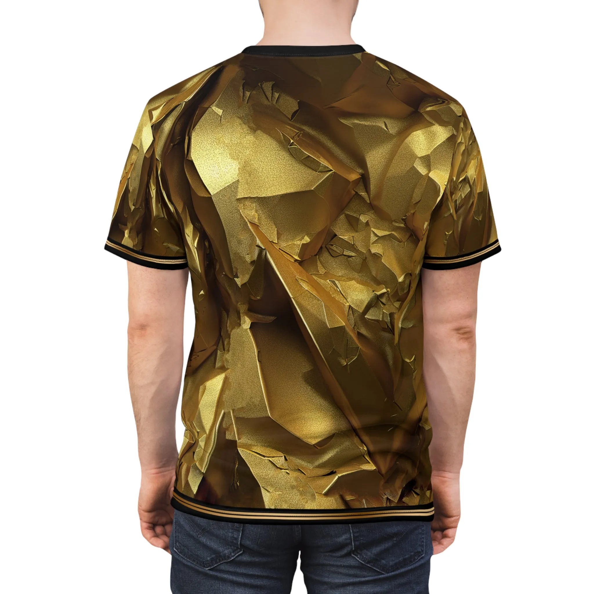 Metallic Gold T-Shirt Unisex Tee All Over Print Tee Textured Gold T-Shirt Unisex T-Shirt Gold Print Tee | X3346