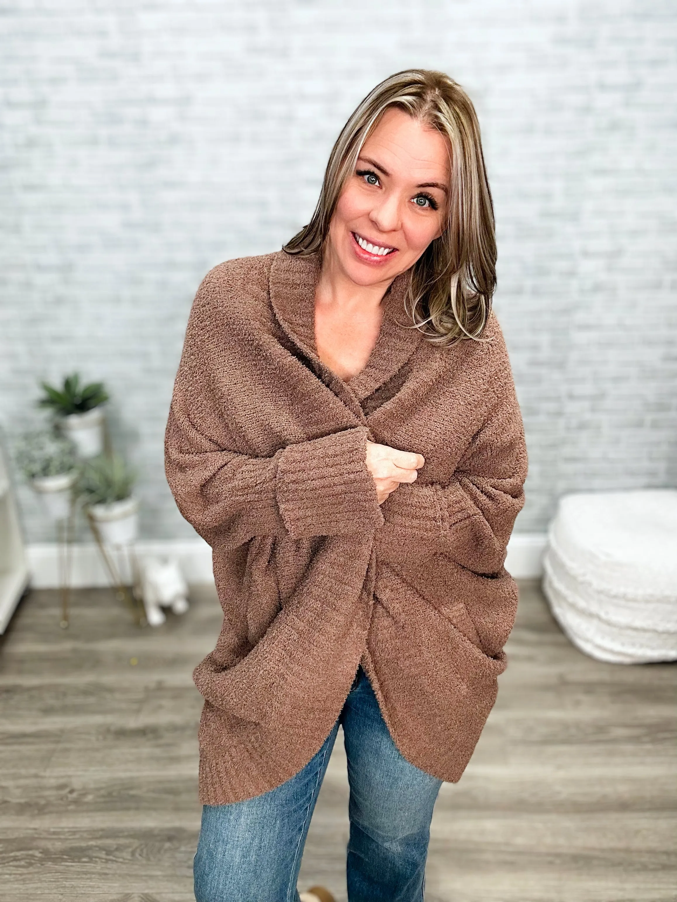 OMG Thick & Crazy Soft Cuddle You Mocha Cardigan with Pockets