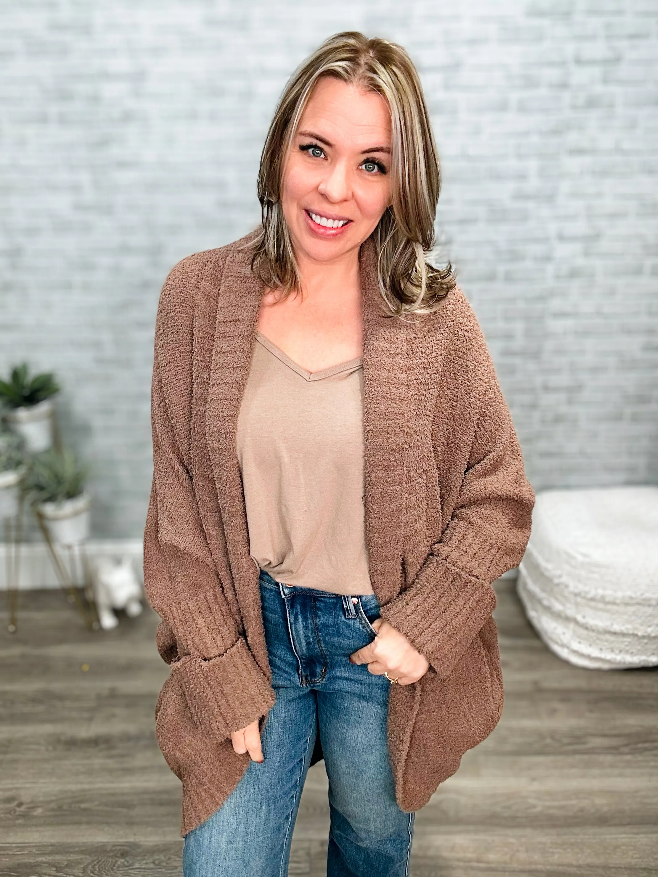 OMG Thick & Crazy Soft Cuddle You Mocha Cardigan with Pockets