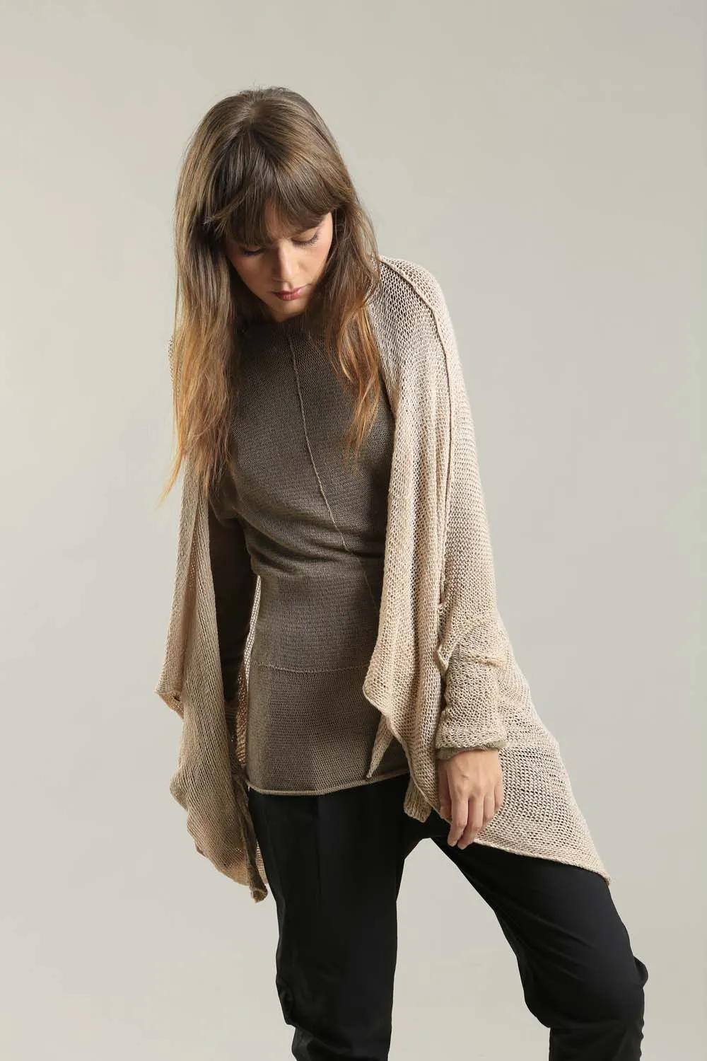 Oversized T Light Sweater with Pockets- Nude Dusty blush