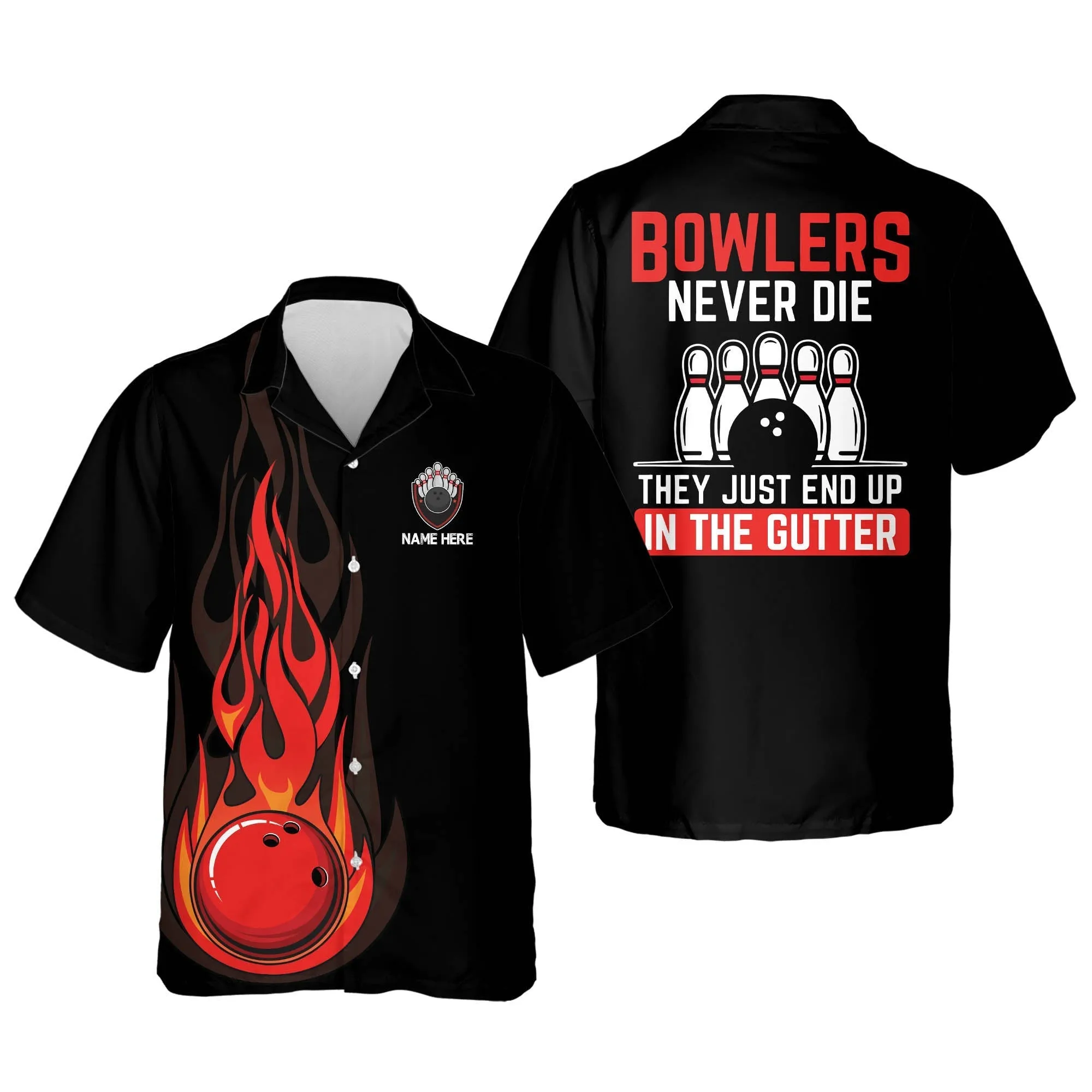 Personalized name Bowling Hawaiian Shirt, They Just End Up in The Gutter Flame Hawaiian Shirt, Bowling Hawaiian shirt for men