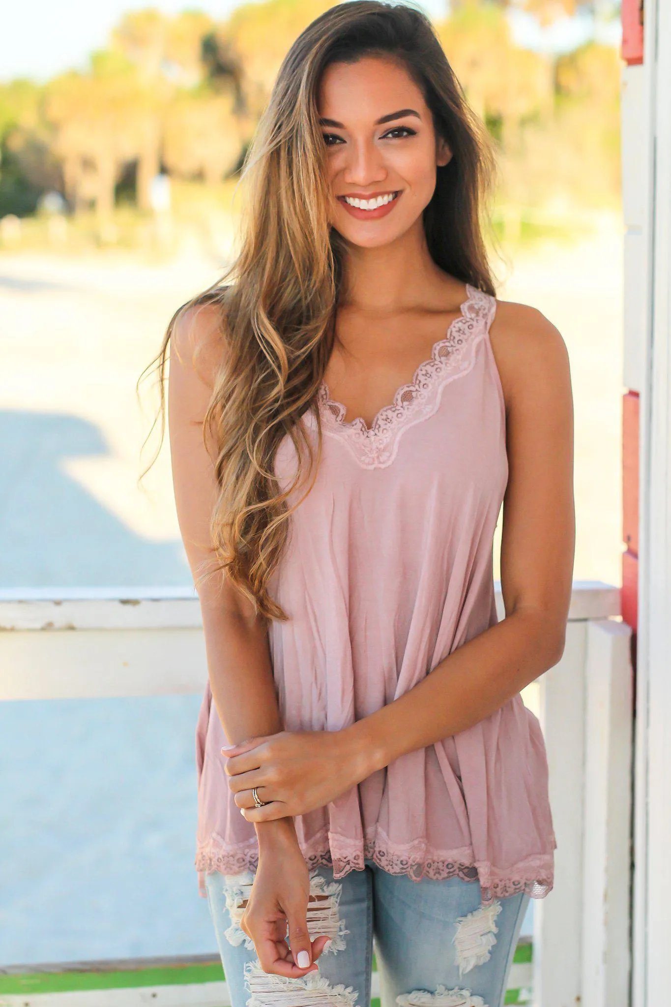 Pink Top with Lace Detail