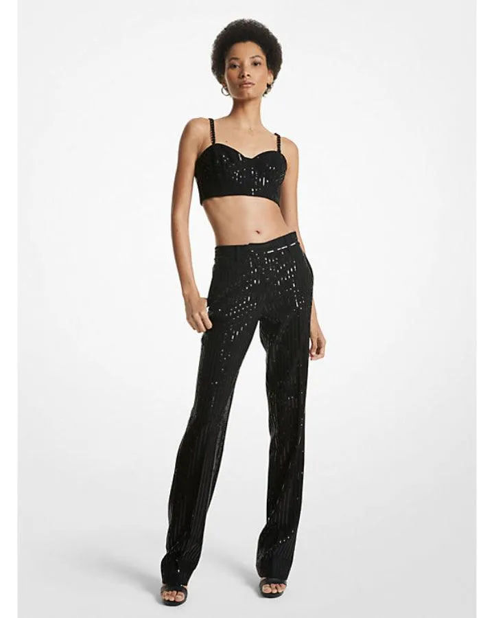 Pinstripe Sequined Straight Leg Pant