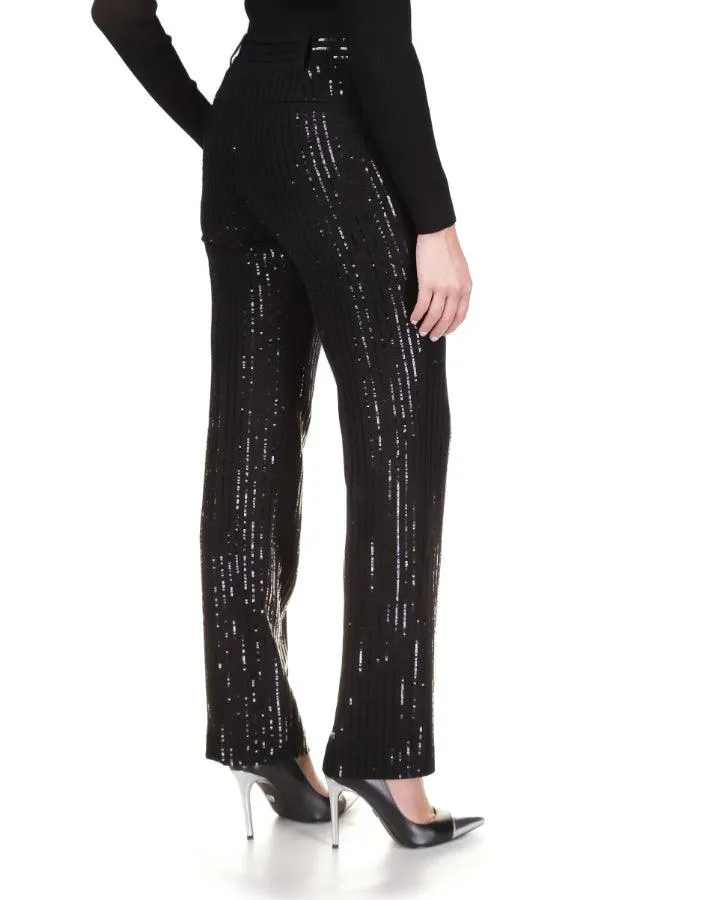 Pinstripe Sequined Straight Leg Pant