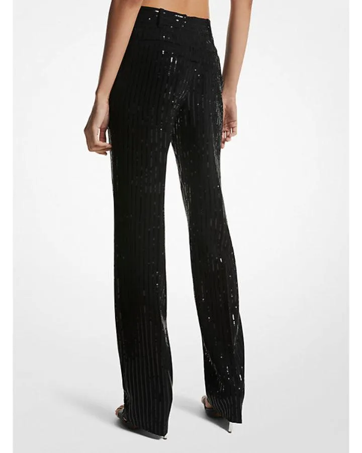 Pinstripe Sequined Straight Leg Pant