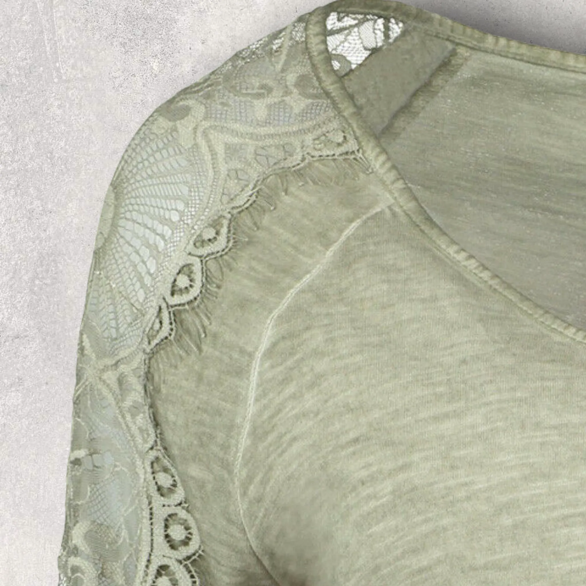 Pomodoro Khaki V-Neck Lace Top Size 3 Approx UK 14/16 US 10/12 EU 42/44  RRP £65.00