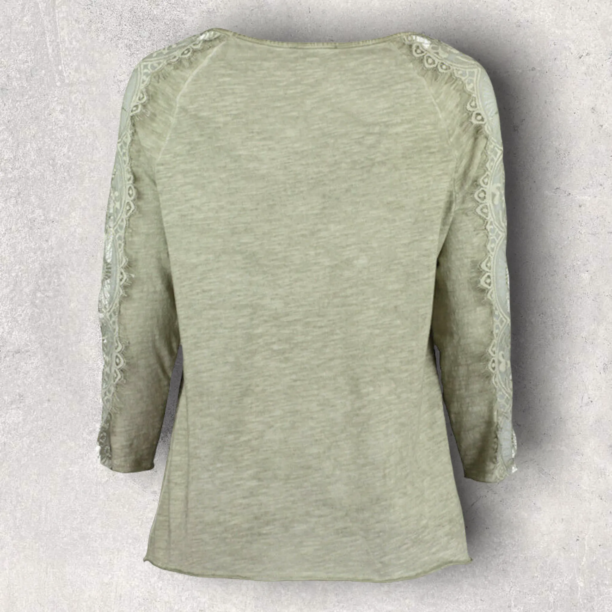 Pomodoro Khaki V-Neck Lace Top Size 3 Approx UK 14/16 US 10/12 EU 42/44  RRP £65.00