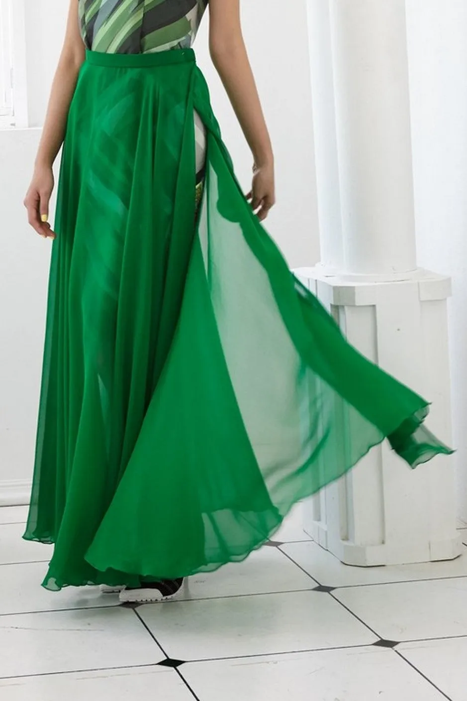 Pre-Order OLIVE GREEN CHIFFON - LONG SKIRT - GREEN