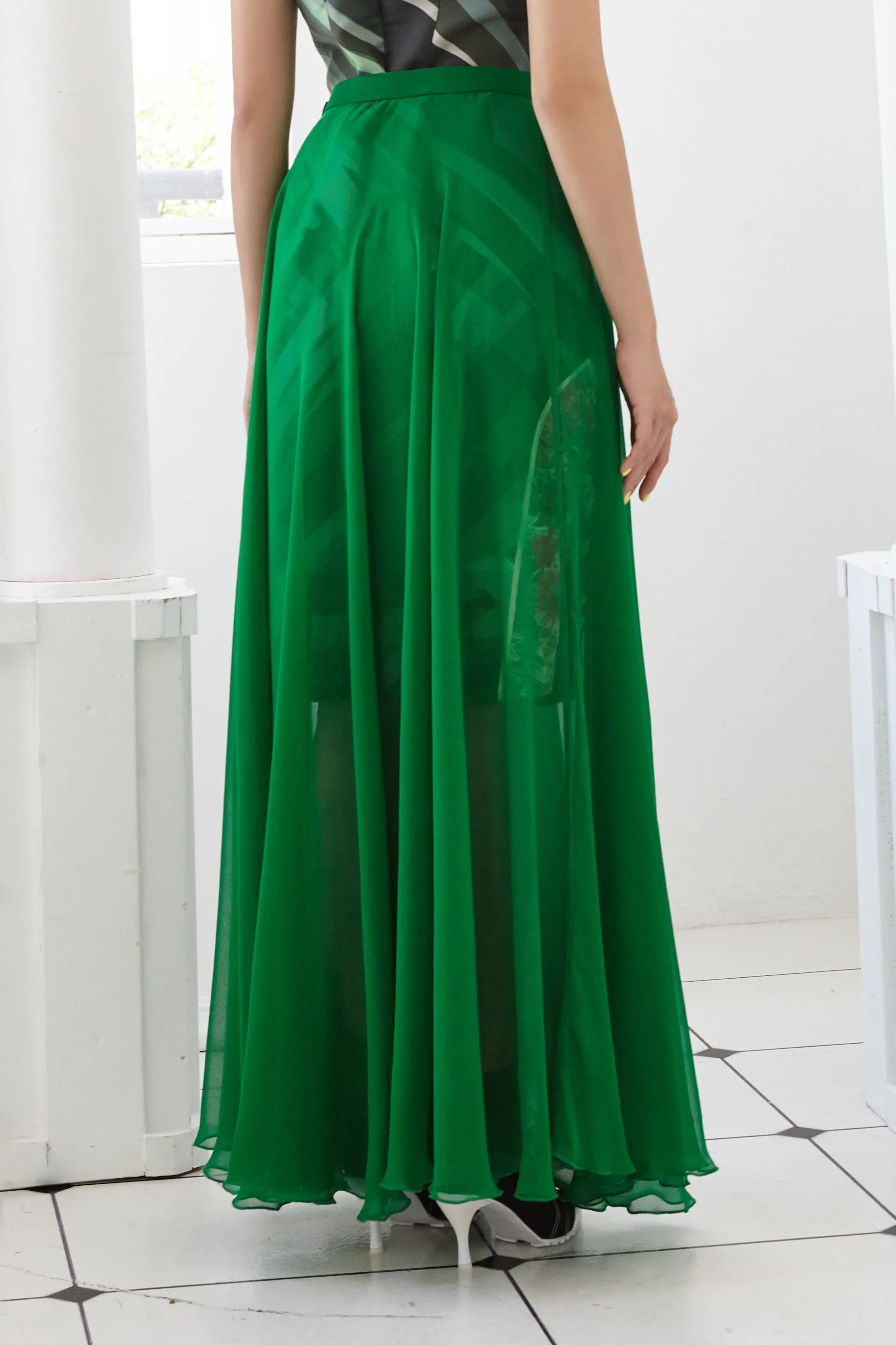 Pre-Order OLIVE GREEN CHIFFON - LONG SKIRT - GREEN