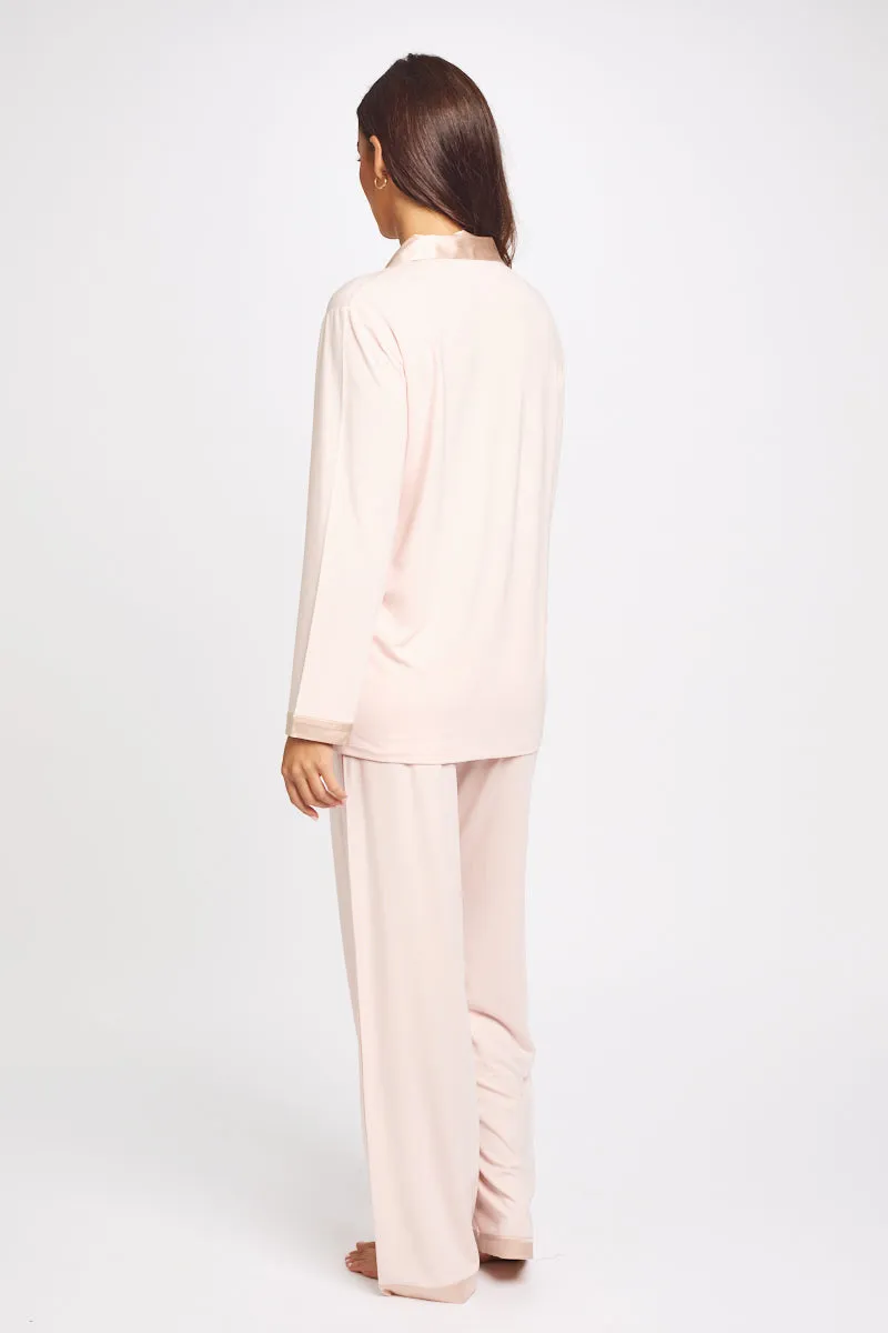 Premium Modal Silk Trim PJ Set Dusk Pink