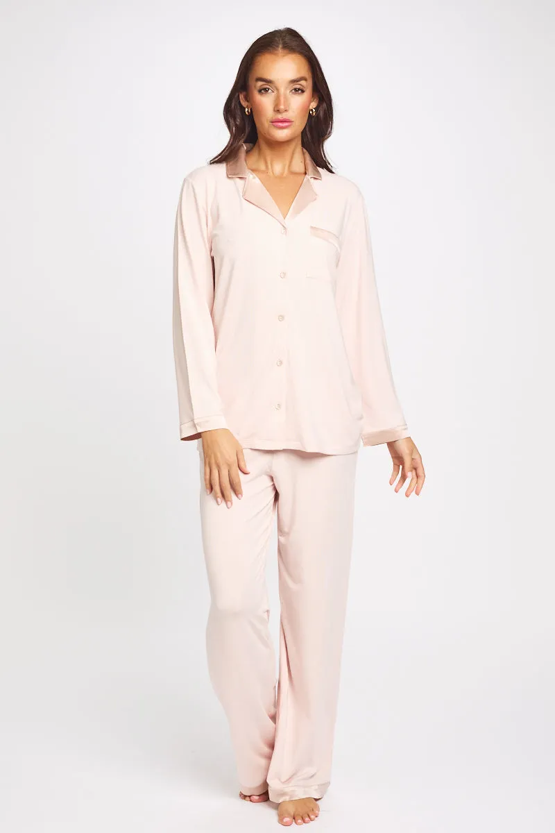 Premium Modal Silk Trim PJ Set Dusk Pink