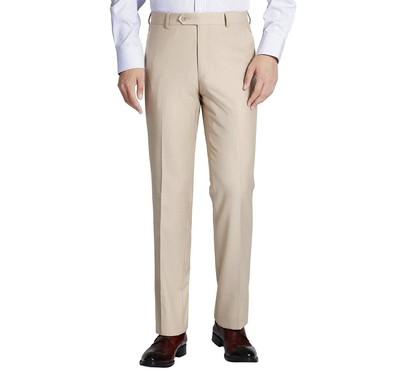 RENOIR Beige Slim Fit Flat Front Suit Separate Pants 201-3