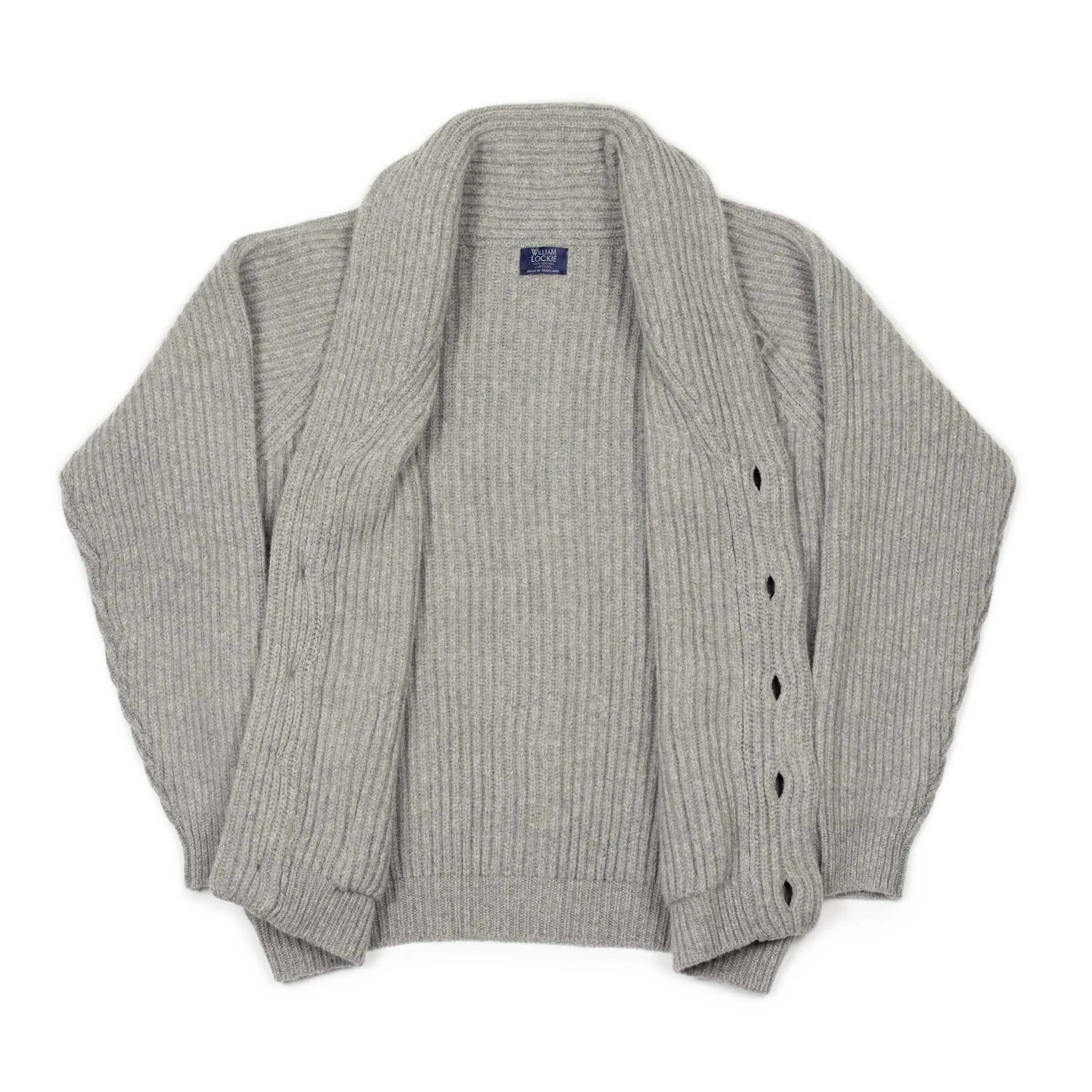 Shawl collar 4-ply cardigan jacket in Flannel grey supergeelong lambswool