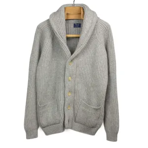 Shawl collar 4-ply cardigan jacket in Flannel grey supergeelong lambswool