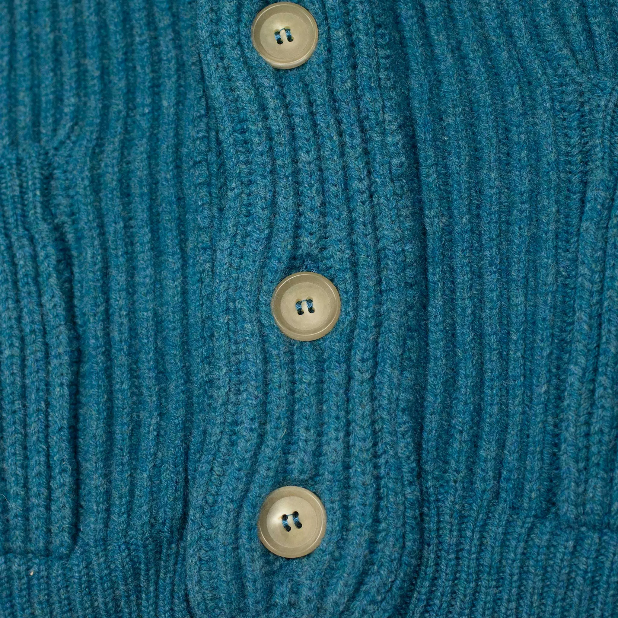 Shawl collar 4-ply cardigan jacket in Mallard blue supergeelong lambswool