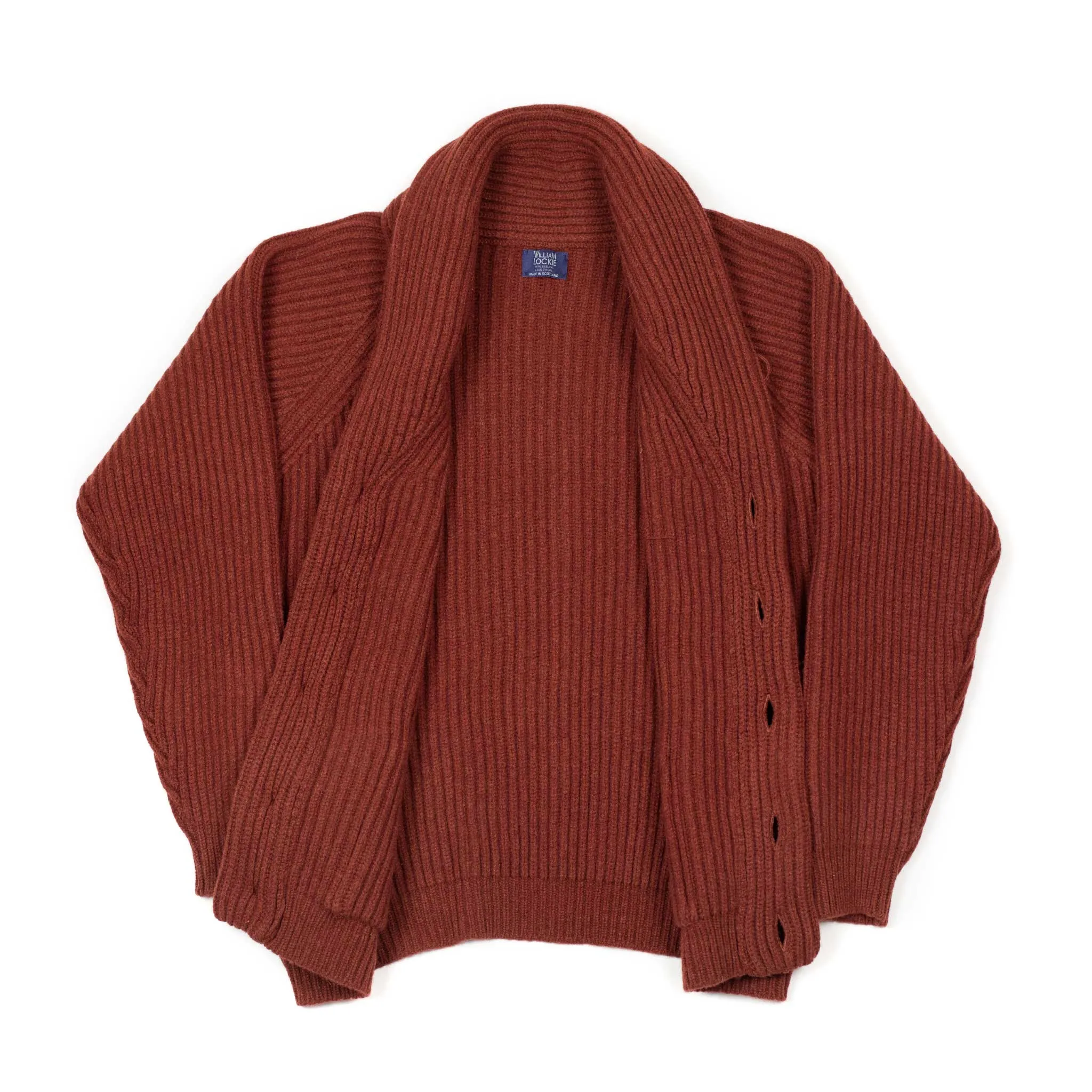 Shawl collar 4-ply cardigan jacket in Sienna supergeelong lambswool