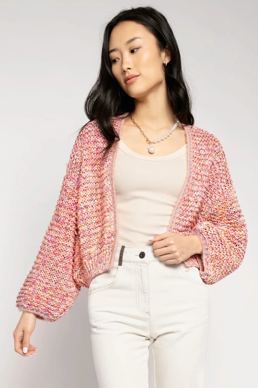 Short Crochet Cardigan in Orange Multi