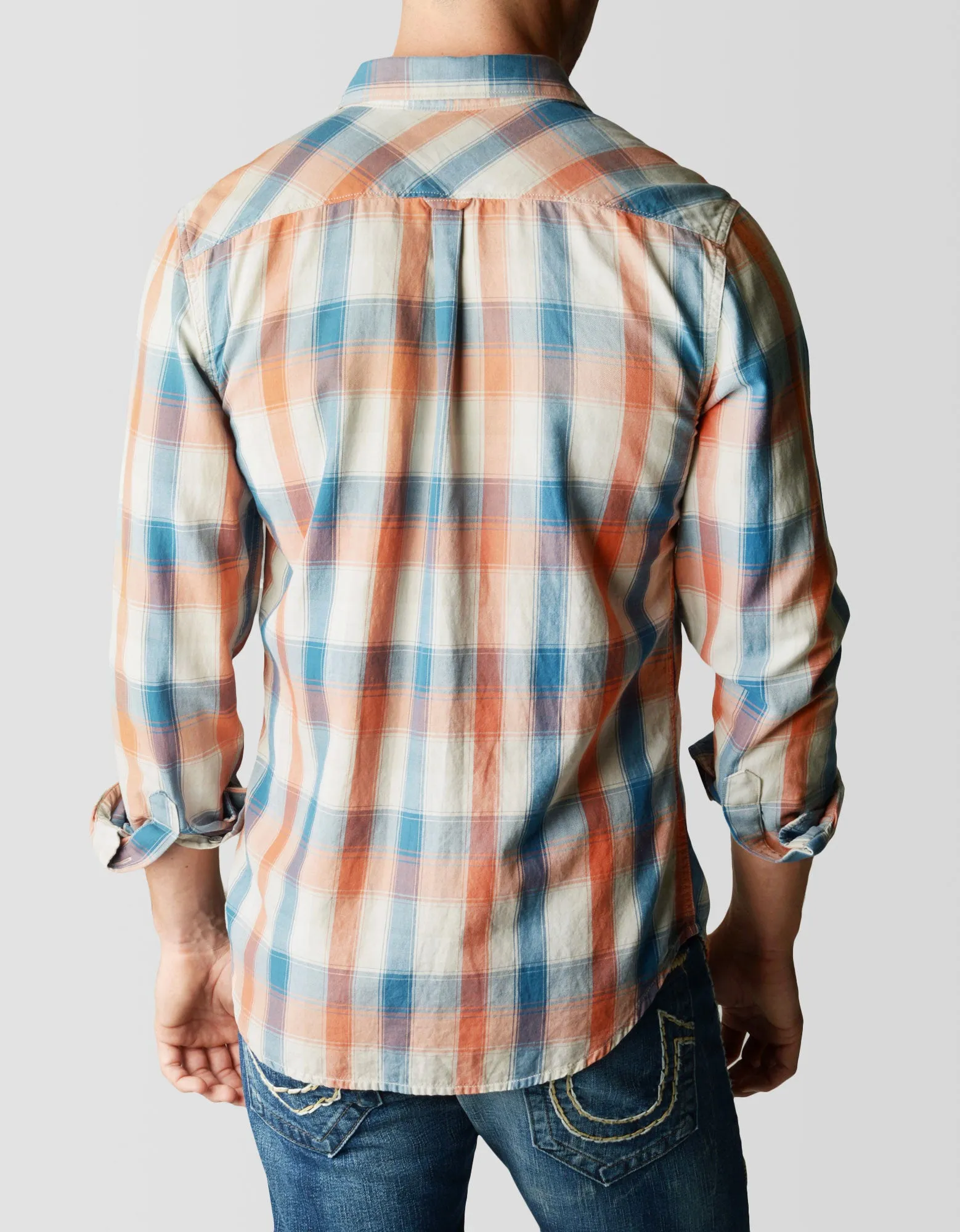 SINGLE POCKET PLAID TWILL MENS SHIRT