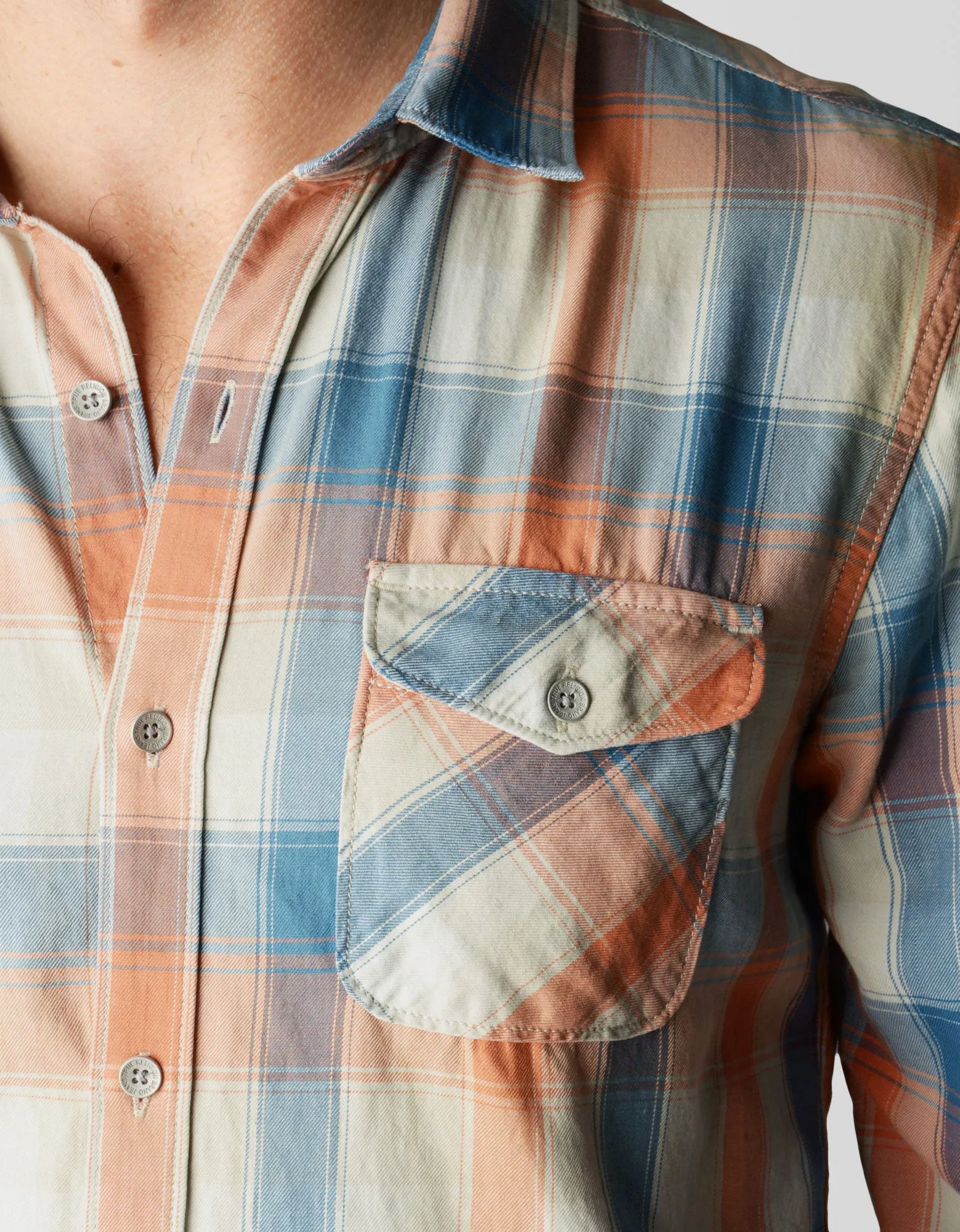 SINGLE POCKET PLAID TWILL MENS SHIRT