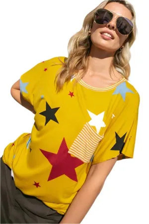 TEEK - PLUS SIZE STAR STRIPE JERSEY POCKET TOP