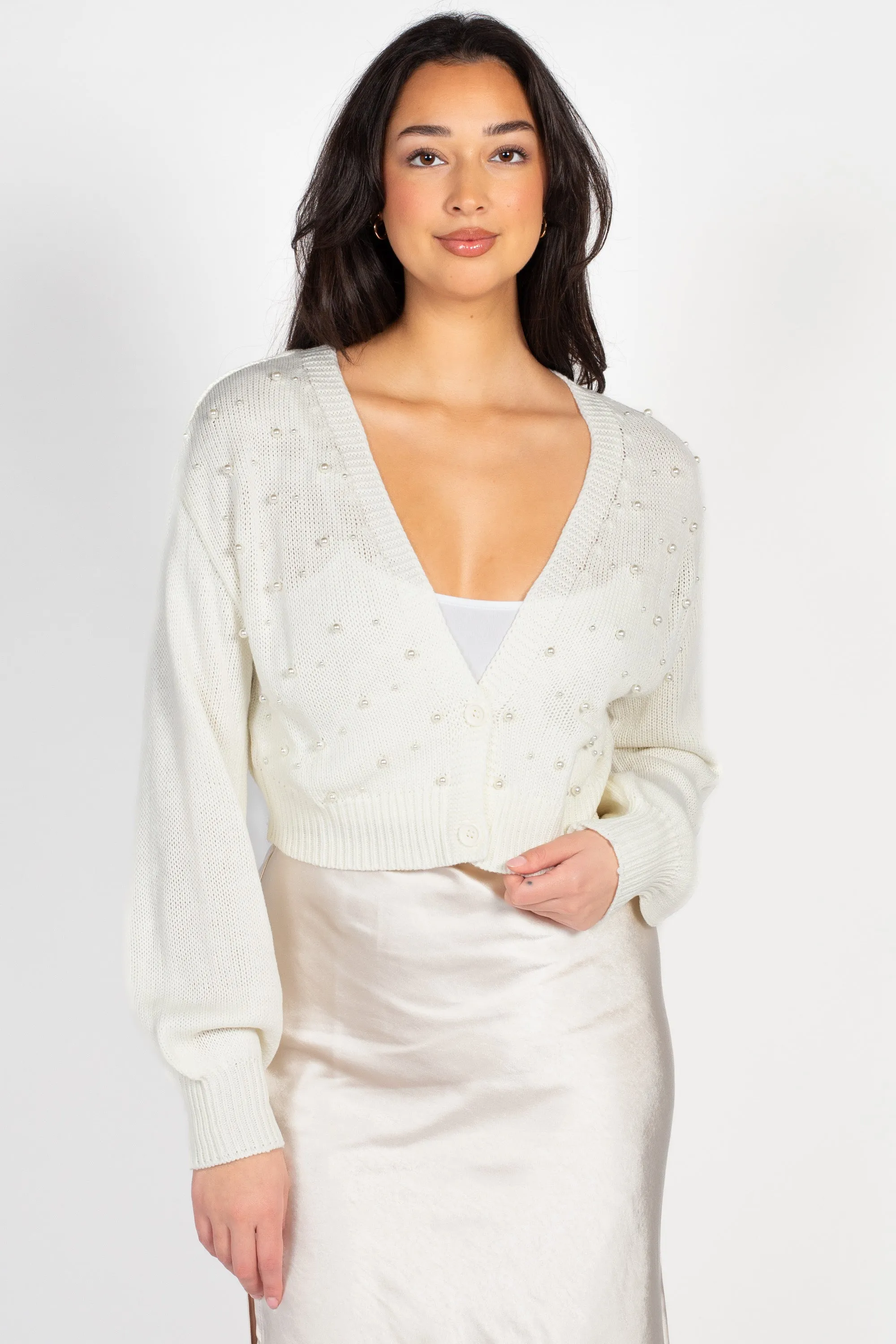 Twinkle & Pearls Embellished Cropped Sweater