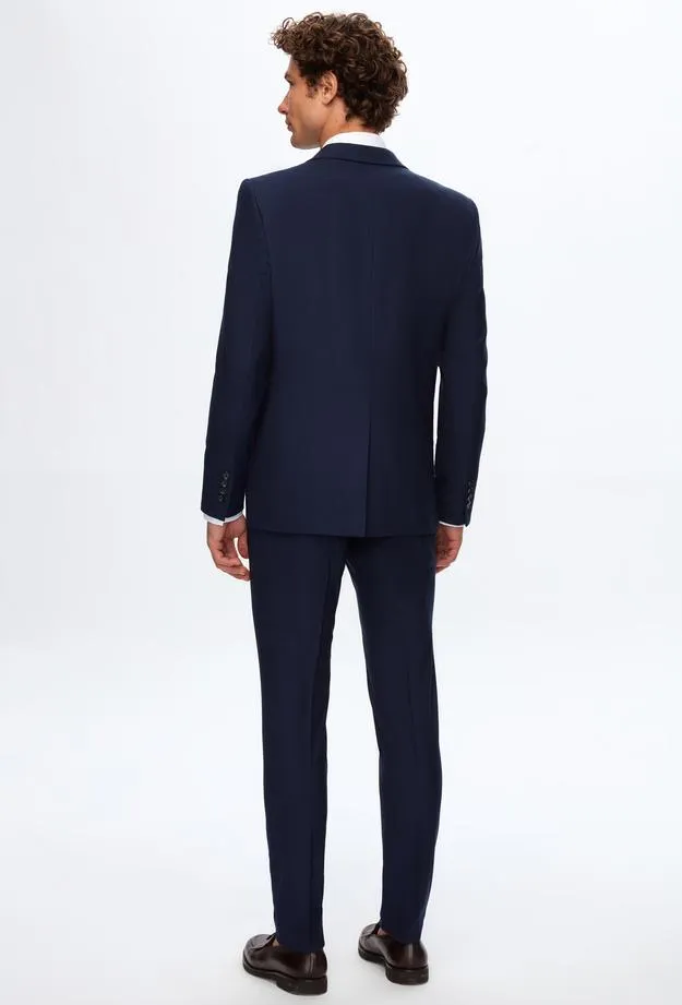 Twn Slim Fit Navy Blue Dobby Suit