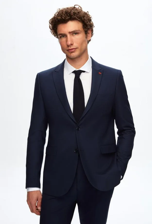 Twn Slim Fit Navy Blue Dobby Suit