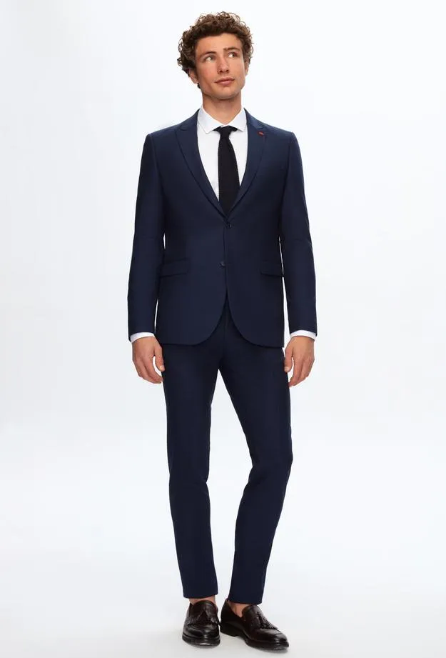 Twn Slim Fit Navy Blue Dobby Suit