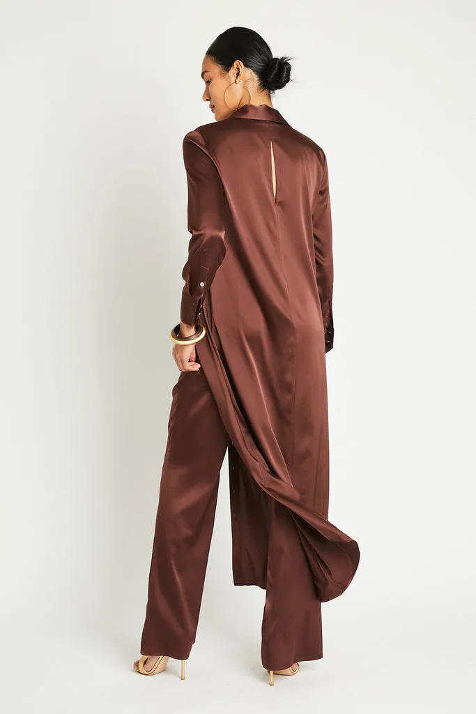 VERUSCHKA LONG SILK DRESS - CHOCOLATE