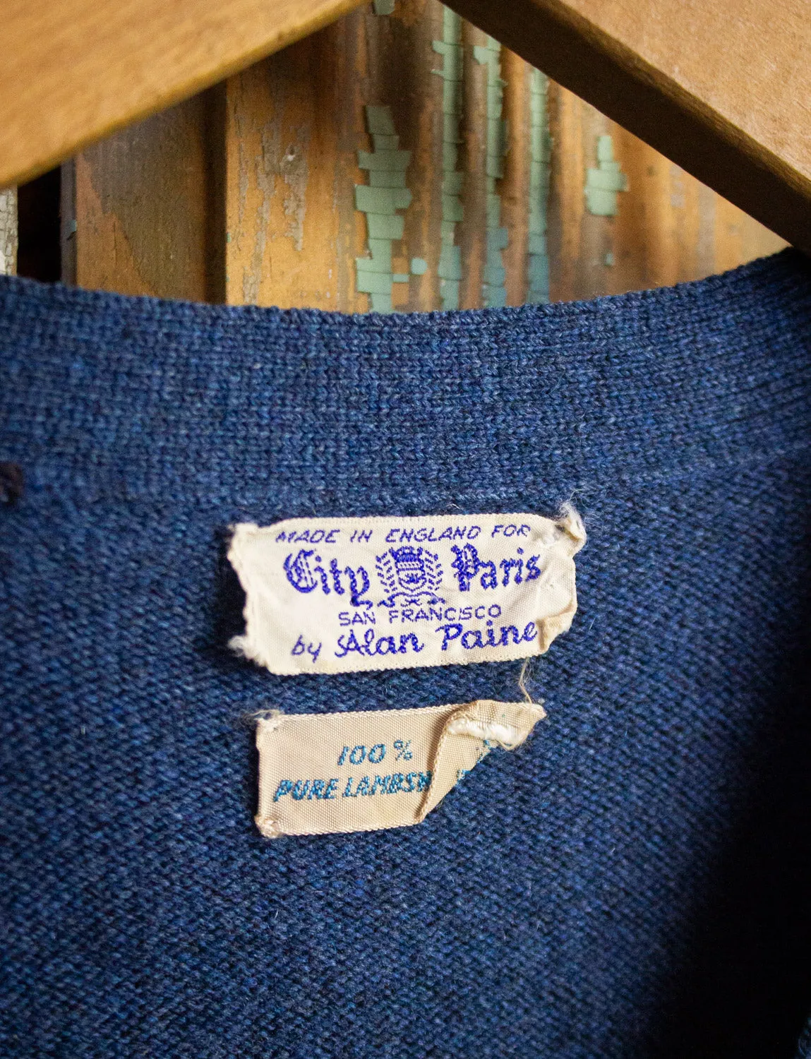 Vintage Alan Paine Blue Cardigan Sweater 70s Medium