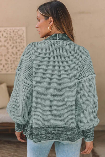 Waffle-knit Pocketed Open Front Cardigan